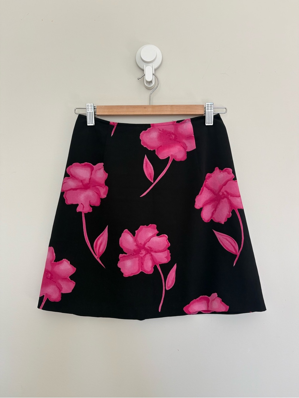 Vintage Black Floral Mini Skirt - size S